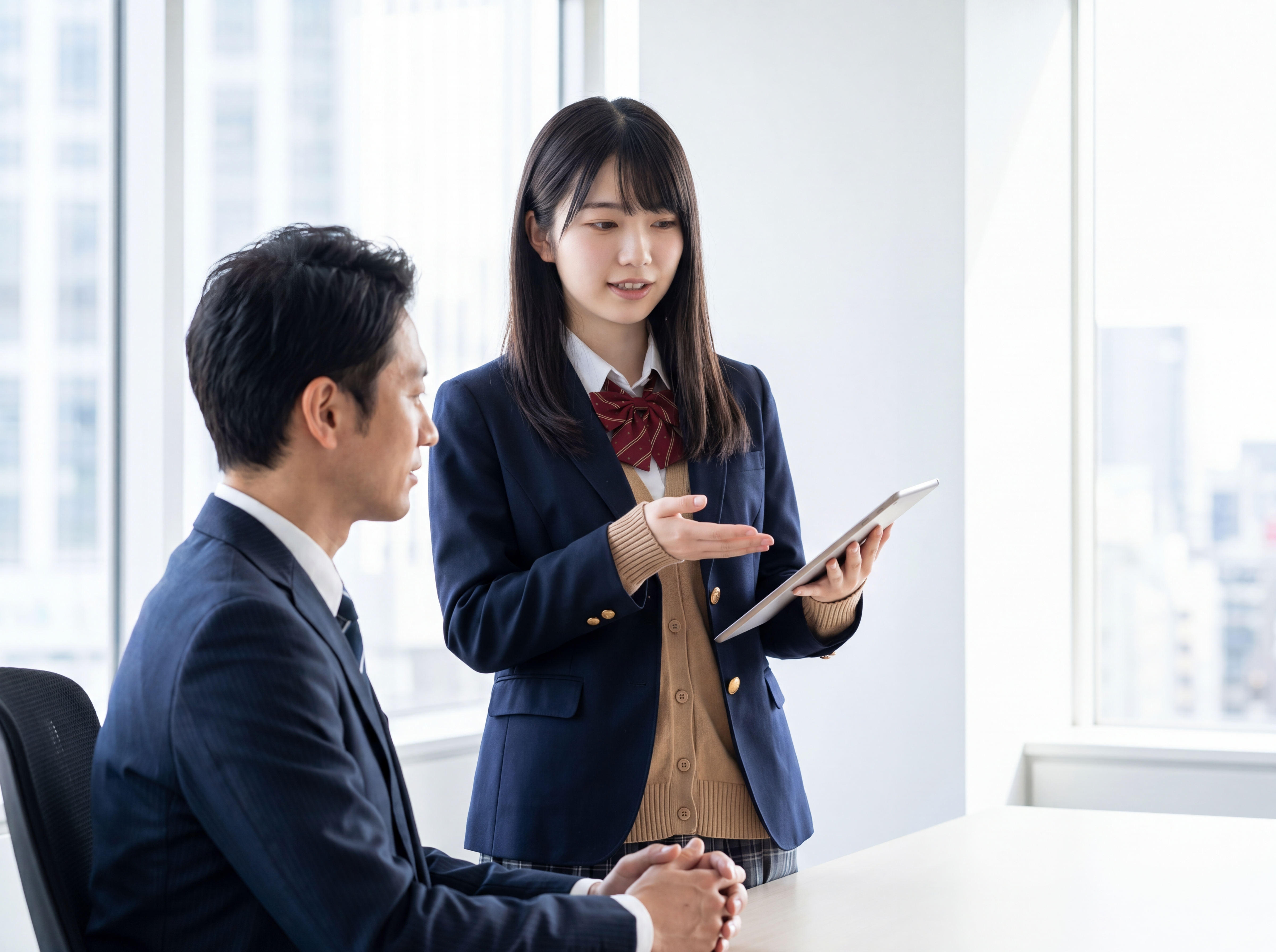 「会社辞めない起業」の段階移行ロードマップを表現する 20-30 代会社員のキャリアシーン